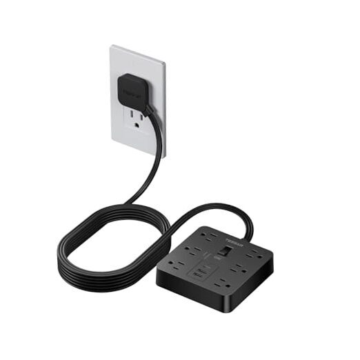 Surge Protector Power Strip,  Flat Plug Extension Cord 5 FT with 6 5FT Black-image