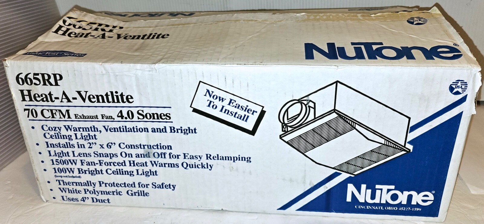 NuTone 665RP 70 CFM Ceiling Exhaust Fan w/Light Heater 4.0 SONES (NEW OPEN  BOX!) | eBay