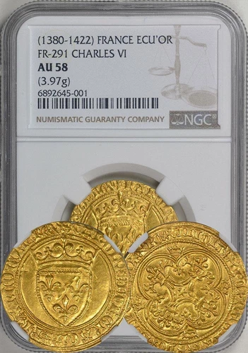 France 1380-1422 Gold Ecu d'Or of Charles VI NGC AU-58. UNDERGRADED!
