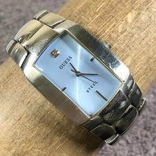 Guess Men G95266G Formal Silver Tone Steel Rectangular 28mm Quartz Watch 7 1/2"