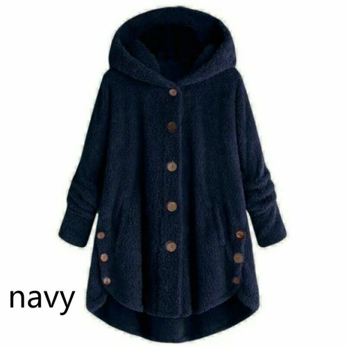 Damen Kapuzen Mantel Jacke Tops Hoodies Flauschig Fleece Kunstfell Plüsch Knopf Vintage - Bild 15 von 28