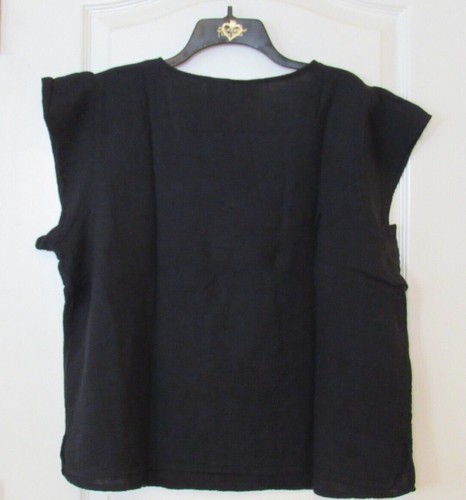 Three Dots V-neck S/S Double Gauze Top BLACK Women's Sz XL NWT MSRP$138 - Picture 2 of 2