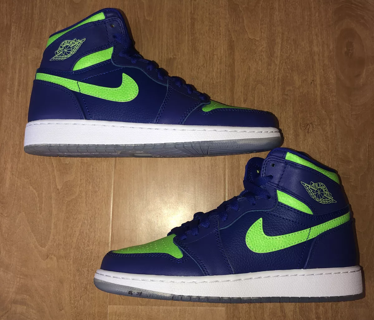 Blue and deals lime green jordans
