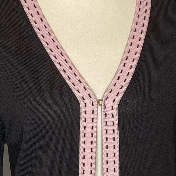 Chaqueta Cárdigan Plumero Largo Kate Hill Marrón con Borde Rosa Cuello en V Para Mujer Talla M Foto 3 de 4