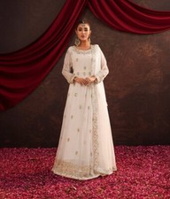 Designer White Faux Georgette Gown Bottom With Fashionable Dupatta For Reception
