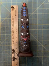 Native Alaskan Hand-Carved Totem Pole - Made In Alaska, 8.75 Inches Tall