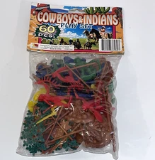 Vtg Cowboys & Indians Plastic Play Set Toy Major 60 Pcs Western Soldiers NIP New
