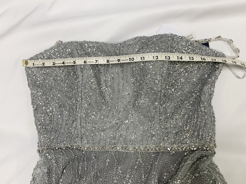 MARCHESA NOTTE Sleeveless Beaded Glitter Tulle A-LINE MIDI Silver GOWN SZ 12 NEW - Picture 20 of 22