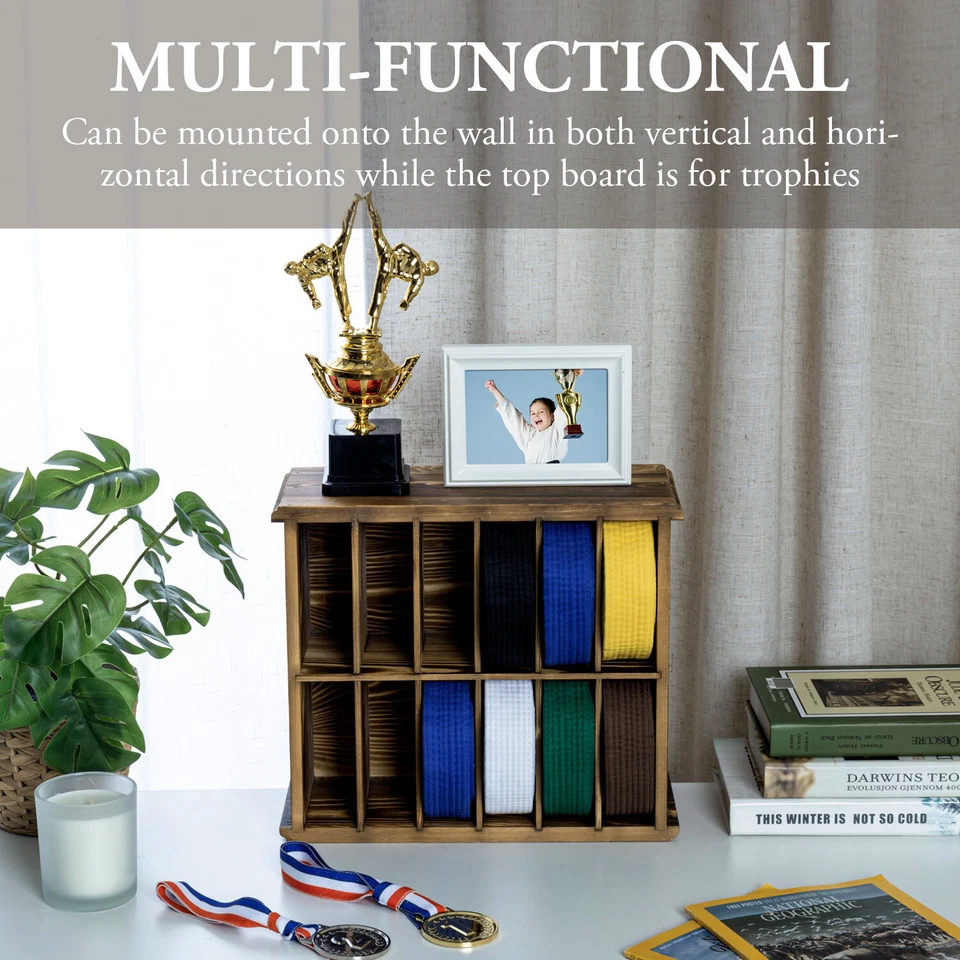 Настенный коричневый деревянный держатель ремня для боевых искусств с верхней полкой для хранения - Изображение 3 из 4