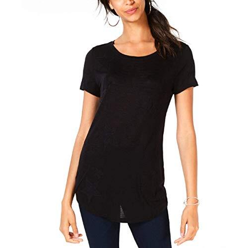 INC Women's Black Embroidered Short Sleeve Blouse Size L - Picture 1 of 1