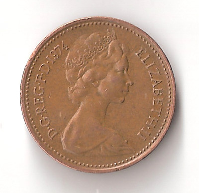 1974 UK One New Penny Coin Queen Elizabeth II Great Britain