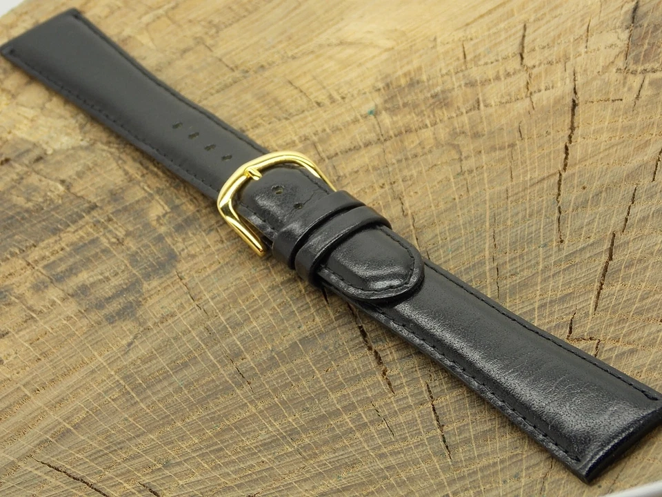 Correa de reloj de cuero deBeer Paris vintage NOS sin usar con hebilla tono dorado 20 mm XLong Foto 2 de 4