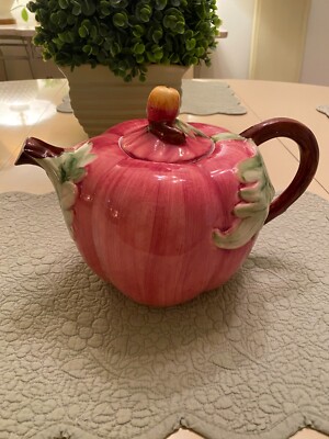 Large Vintage Ceramic Apple Teapot Made In Portugal  11'' By 8'' By 5.5 Inches