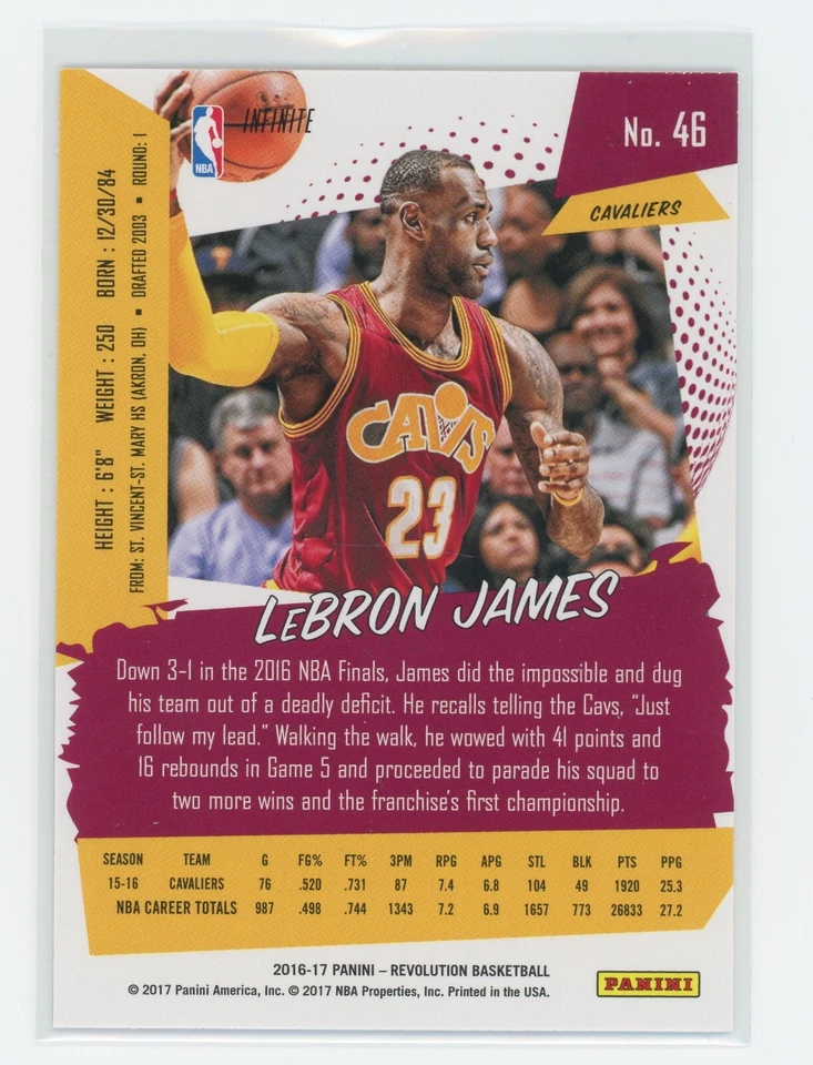 LEBRON JAMES 2016-17 PANINI REVOLUTION - INFINITE PARALLEL  #46  CAVALIERS - Image 2 of 2