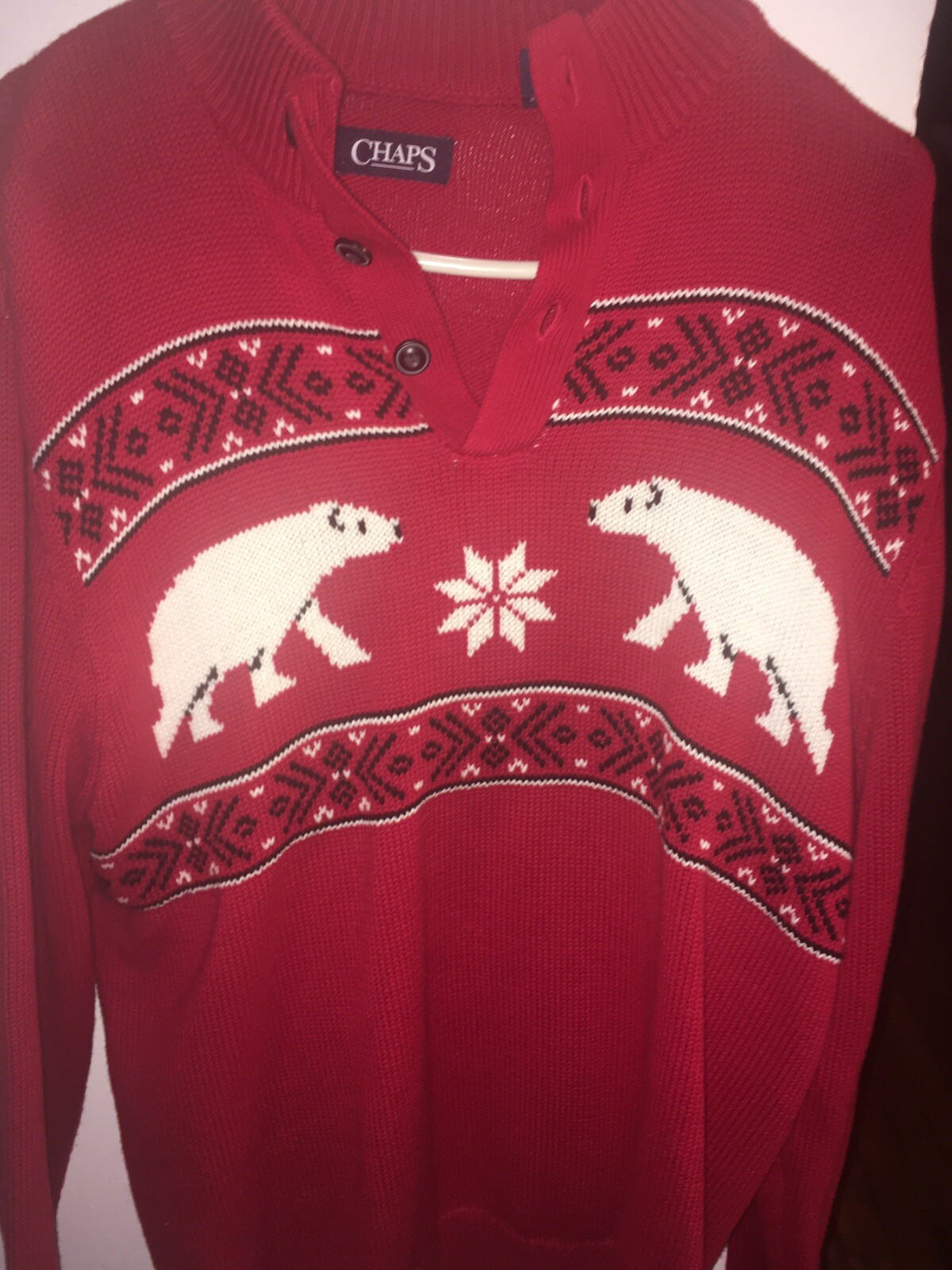 Chaps red two polar bears sweater mens medium Gem