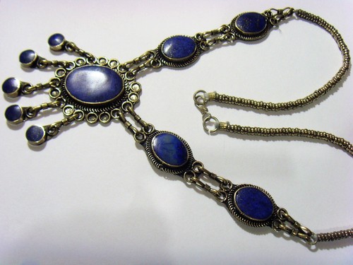 Turkmenischer Stamm Lapislazuli Hochzeit Brautjungfern Perlen große Halskette 50841 - Bild 2 von 4