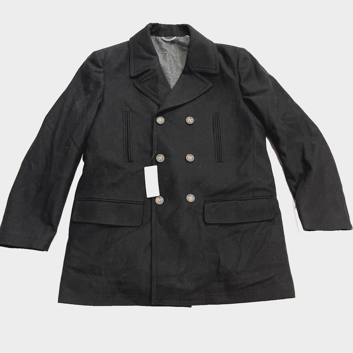 Michael Kors mens Double Breasted Black Wool Coat Peacoat -size