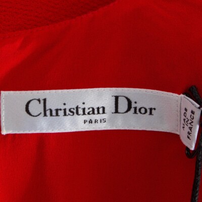 Christian Dior クリスチャン ディオール 66383 auth CHRISTIAN DIOR red wool SLEEVELESS PEPLUM Top Shirt 34