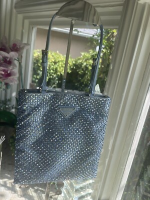 ⭐️PRADA ⭐️タオルセット⭐️ Prada Crystal embellished Raso Satin Crossbody Celeste Blue