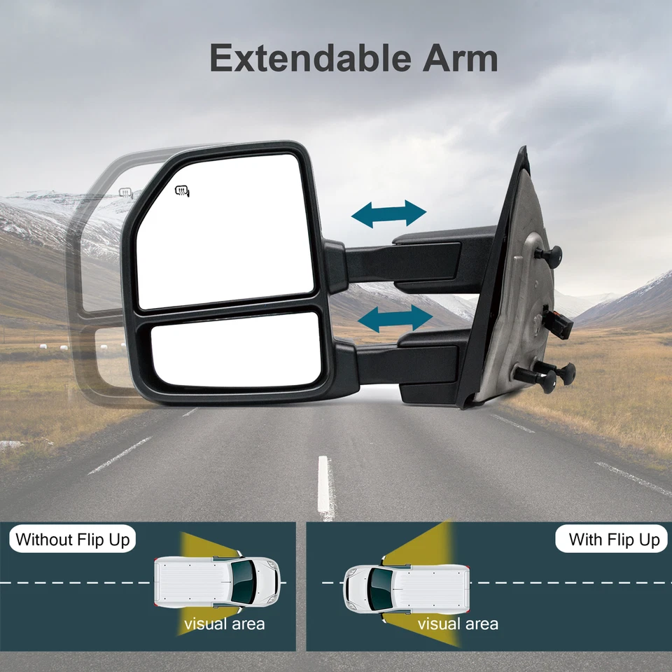 Espejos retrovisores de remolque para Ford F-150 2004-2014 eléctricos térmicos luz de charco negro Foto 4 de 4