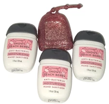Bath Body Works SNOW  PEACH BERRY Pocketbac Moisturizing Sanitizer & Holder 4 Pc
