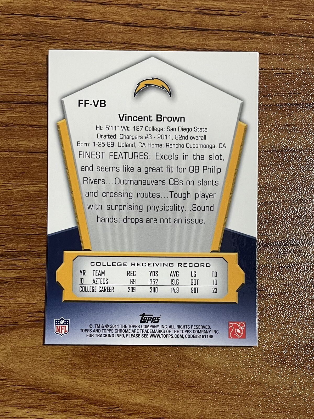 Ff Vb 2011 Topps Chrome Finest Freshman Vincent Brown #FFVB RC Rookie Card ...