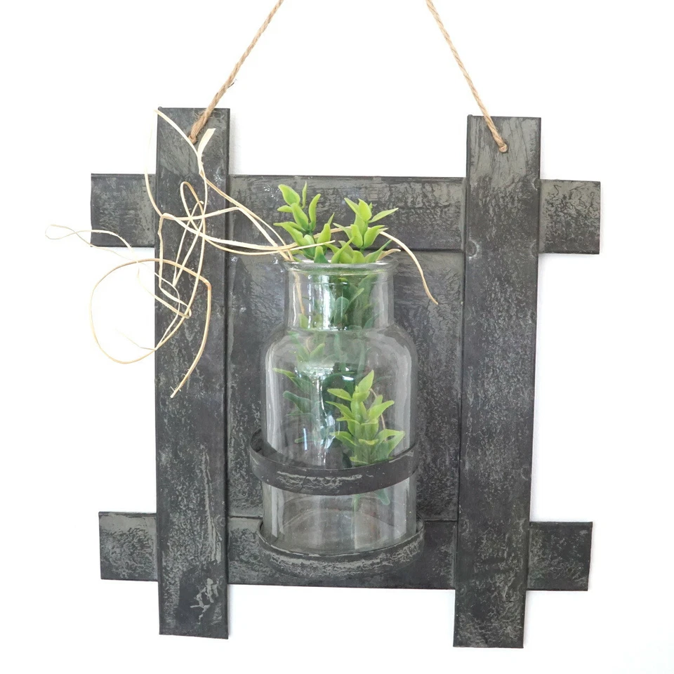 Wandvase DekoVase Metall  Glas Shabby Chic Vintage Style Windlicht Kerzenhalter - Bild 3 von 4