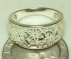 Vintage Flower Filigree Ring Size 7 925 Sterling Silver Thick Band Floral 80s