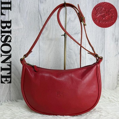 IL BISONTE Red Crescent Moon Leather Embossed Logo Shoulder Bag woman