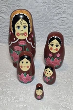 SET OF 5 Cute Matryoshka RUSSIAN NESTING DOLLS - Handcrafted