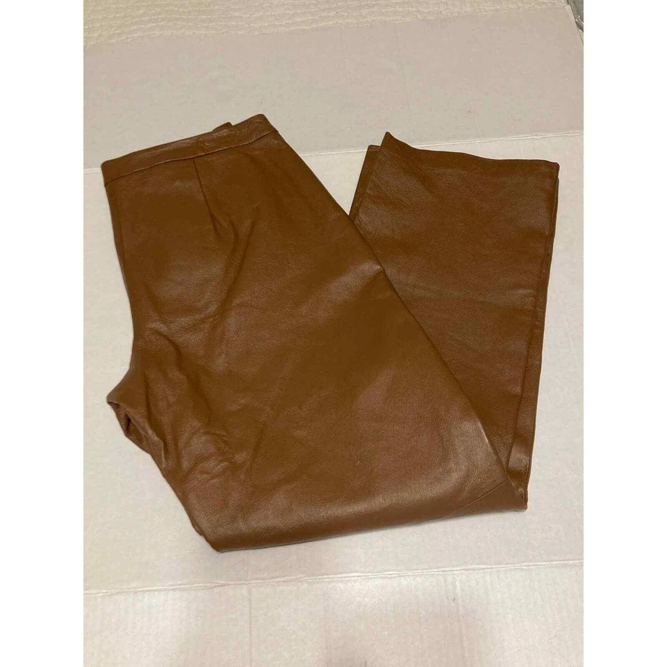 Pantalones de cuero genuino Chadwicks para mujer 10P marrón tiro alto carrera Foto 4 de 4