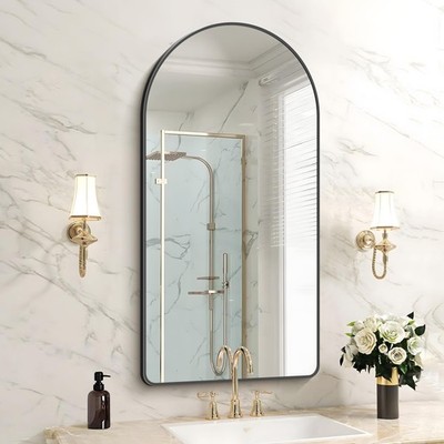 Forbath Large Arched Wall Mirror 40X20 Inch Black Arch Bathroom Mirror Aluminum