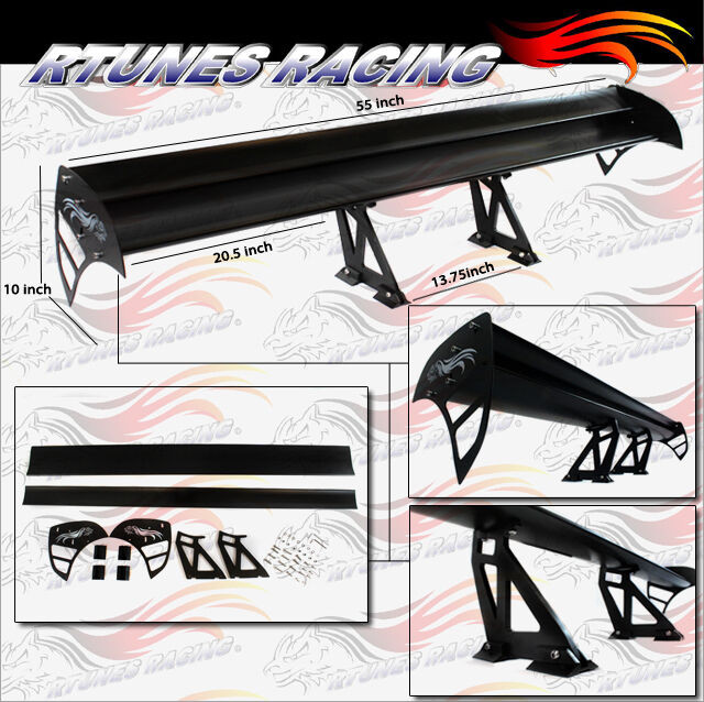 Rtunes 55" Type S Universal Aluminum GT Double Deck Spoiler Wing BLACK