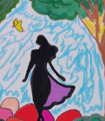 Expressionism Original Painting Woman Butterfly Nature Landscape Abstract 4x6 
