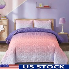 Gradient Microfiber Quilt Set Soft Comfortable Bedding Decor All Seasons 3PCs US