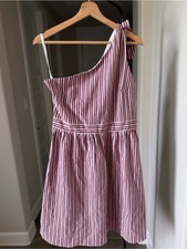 LOFT Red and White One-Shoulder Summer Striped Mini Dress 8P