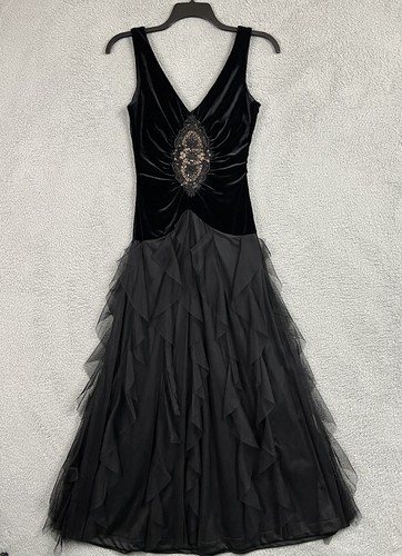 Vintage Jessica McClintock Dress Womens 6 Black Velvet Tulle Evening Gown Gothic