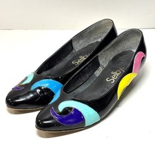 Selby Vintage Abstract Colorblock Pumps Womens Black Patent Leather Good