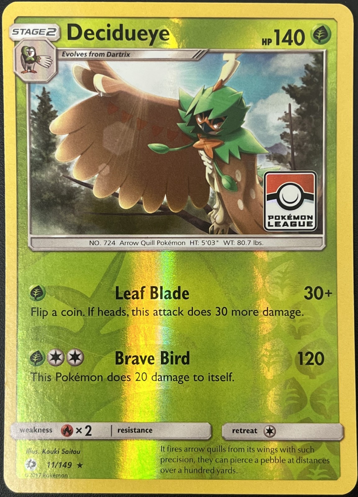 Decidueye 11/149 Sun & Moon League Promo Reverse Holo Pokemon Card VLP