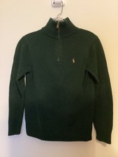 Polo Ralph Lauren Deep Green Quarter-Zip 100 Cotton Sweater Boys M 10/12