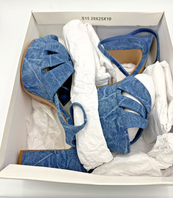 Schutz Keefa Platform Sandals Blue Denin, NWT Size 10.5