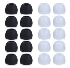 Medium Earbud Tips Silicone Rubber Replacements - 10 Black, 10 Clear