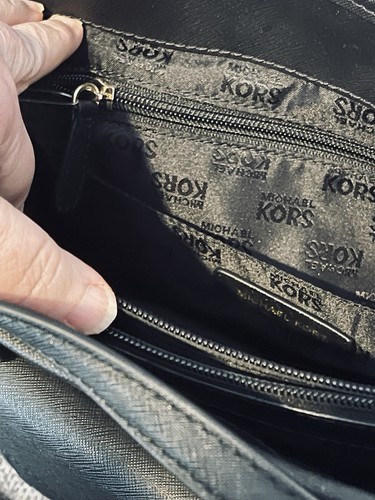 NEW! MK Michael Kors Saffiano Frame Black Leather Tote Bag Purse Handbag $228 - Picture 13 of 14