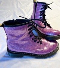 Dr Martens Boots Girls Size 4 Us 1460 Pink Cosmic Glitter Side Zipper Combat