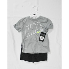 Nike Boys 2-Piece Dri-FIT Set Gray Tee Black Shorts Size 4 NWT