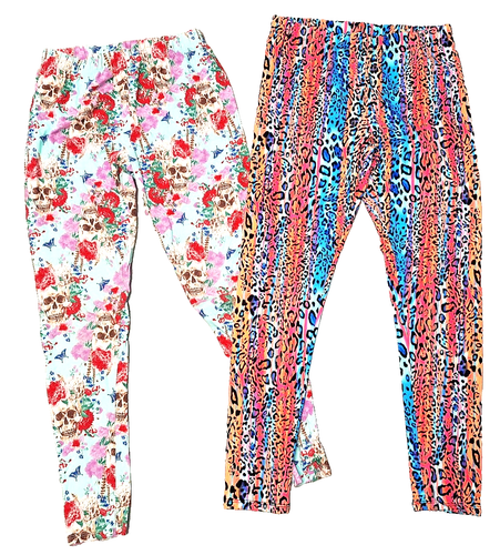 2 Paar LEGGINGS Stretch Hosen Unterteile Nobo, Größe 7/9 Totenkopf bunt Yoga - Bild 4 von 5