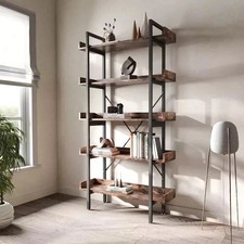5-Tier Rustic Industrial Wooden Metal Frame Storage Rack Bookshelf Shelving Unit