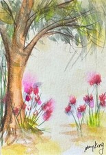 Pintura Acuarela Original ACEO por Mary King - Flores por el Roble