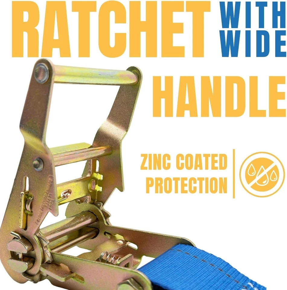 E-Track Ratchet Straps 8 pack Tie Down Strap 2 inch by 15 feet - 4400 pounds - Image 4 of 4