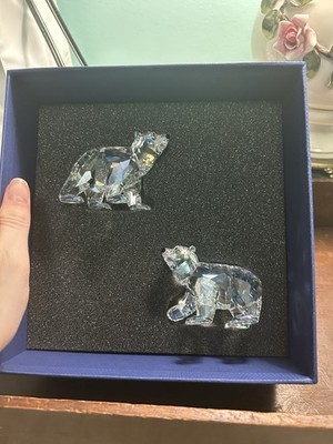 Swarovski SCS Clear Crystal Bear Figurines Set of 2 Polished Boxed